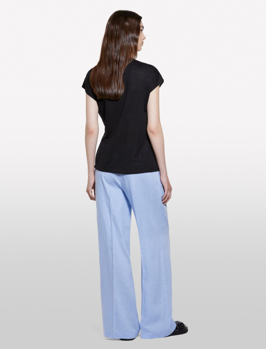 Kadın Siyah Viskoz Karışımlı Önü Bağlama Detaylı Regular Fit T-Shirt