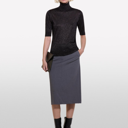 Kadın Siyah Yün Karışımlı Balıkçı Yaka Truvakar Kol Kazak