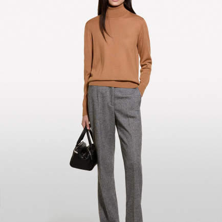 Kadın Tarçın Yün Karışımlı Regular Fit Dik Yaka Kazak