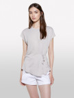 Kadın Gri Viskoz Karışımlı Önü Bağlama Detaylı Regular Fit T-Shirt
