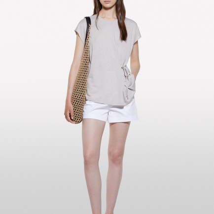 Kadın Gri Viskoz Karışımlı Önü Bağlama Detaylı Regular Fit T-Shirt