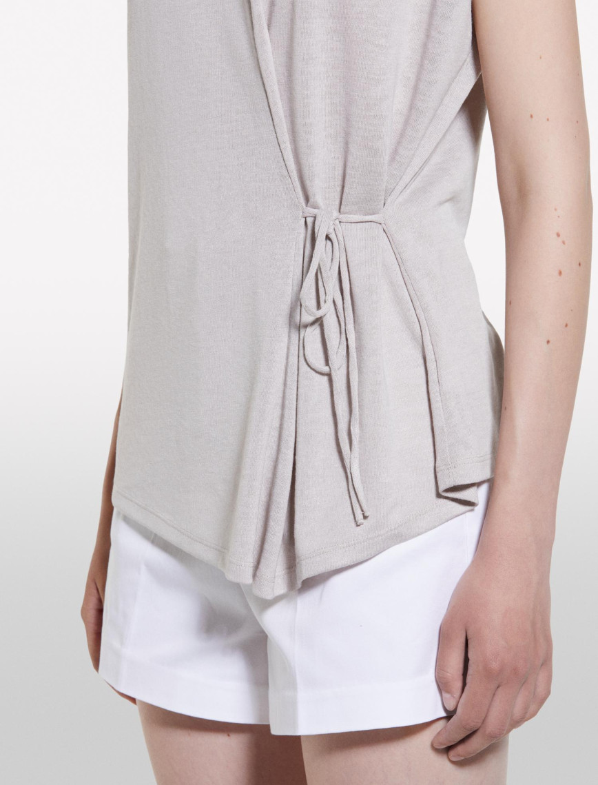 Kadın Gri Viskoz Karışımlı Önü Bağlama Detaylı Regular Fit T-Shirt