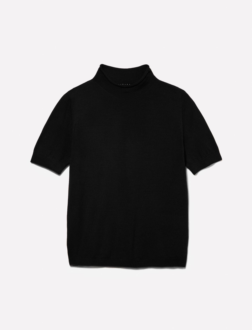 Kadın Siyah Yün Karışımlı Yarım Kollu Balıkçı Yaka Kazak