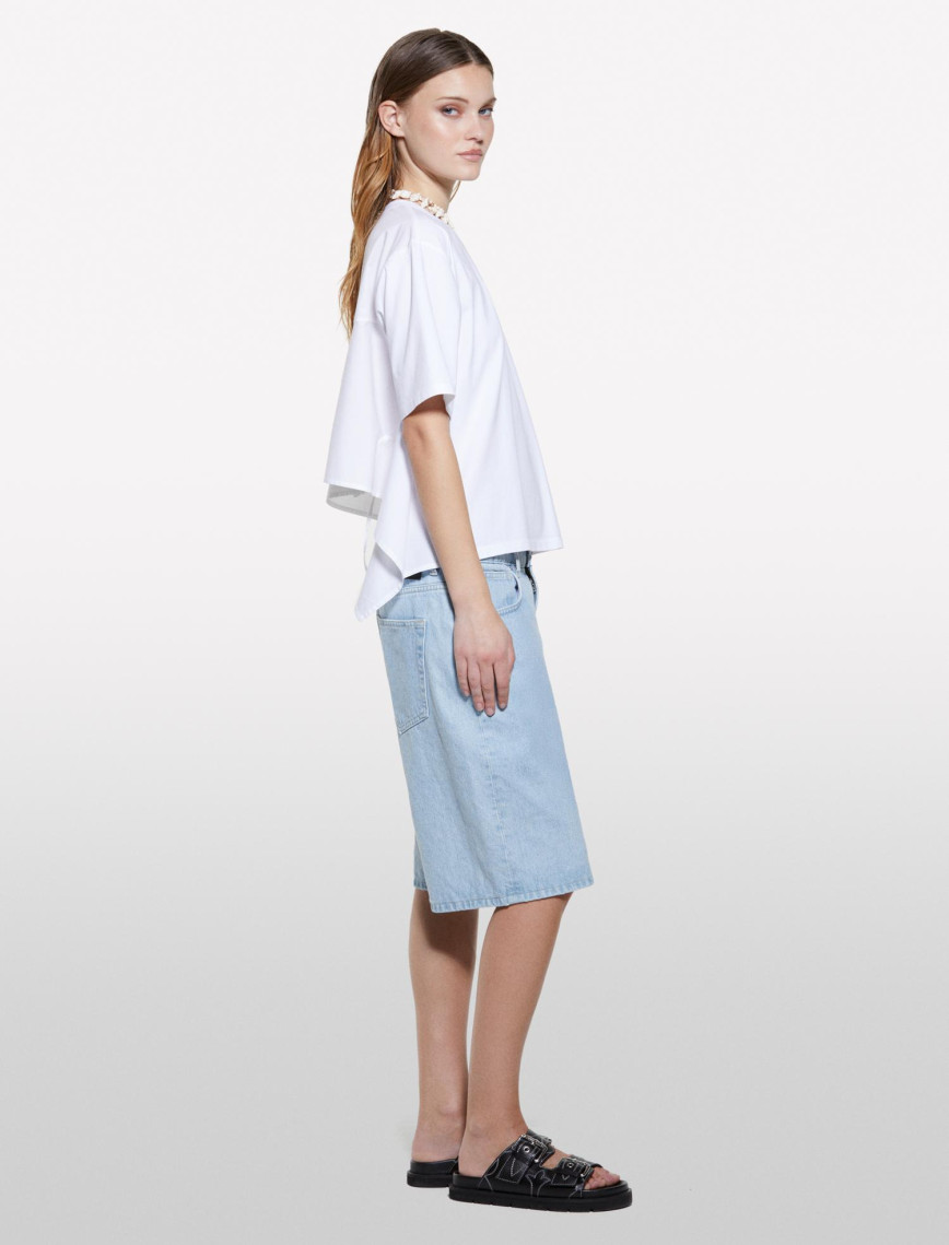 Kadın Beyaz %100 Pamuk Arkası Bağcıklı Bisiklet Yaka Regular Fit T-Shirt Kadın Beyaz %100 Pamuk Arkası Bağcıklı Bisiklet Yaka Regular Fit T-Shirt