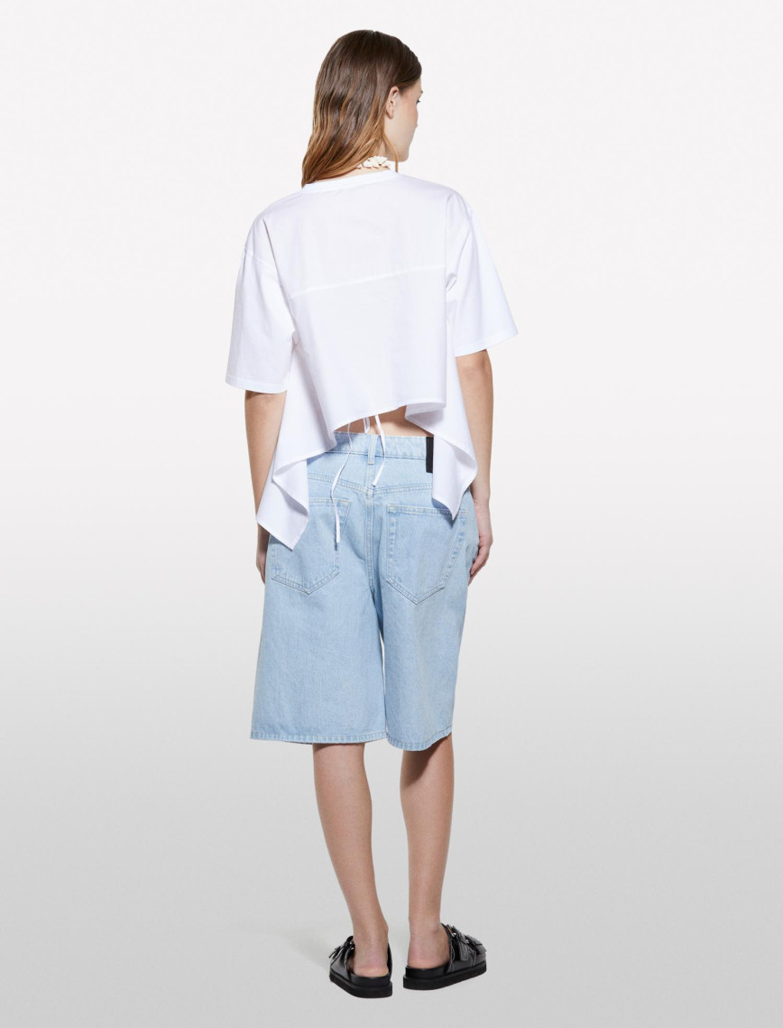 Kadın Beyaz %100 Pamuk Arkası Bağcıklı Bisiklet Yaka Regular Fit T-Shirt Kadın Beyaz %100 Pamuk Arkası Bağcıklı Bisiklet Yaka Regular Fit T-Shirt