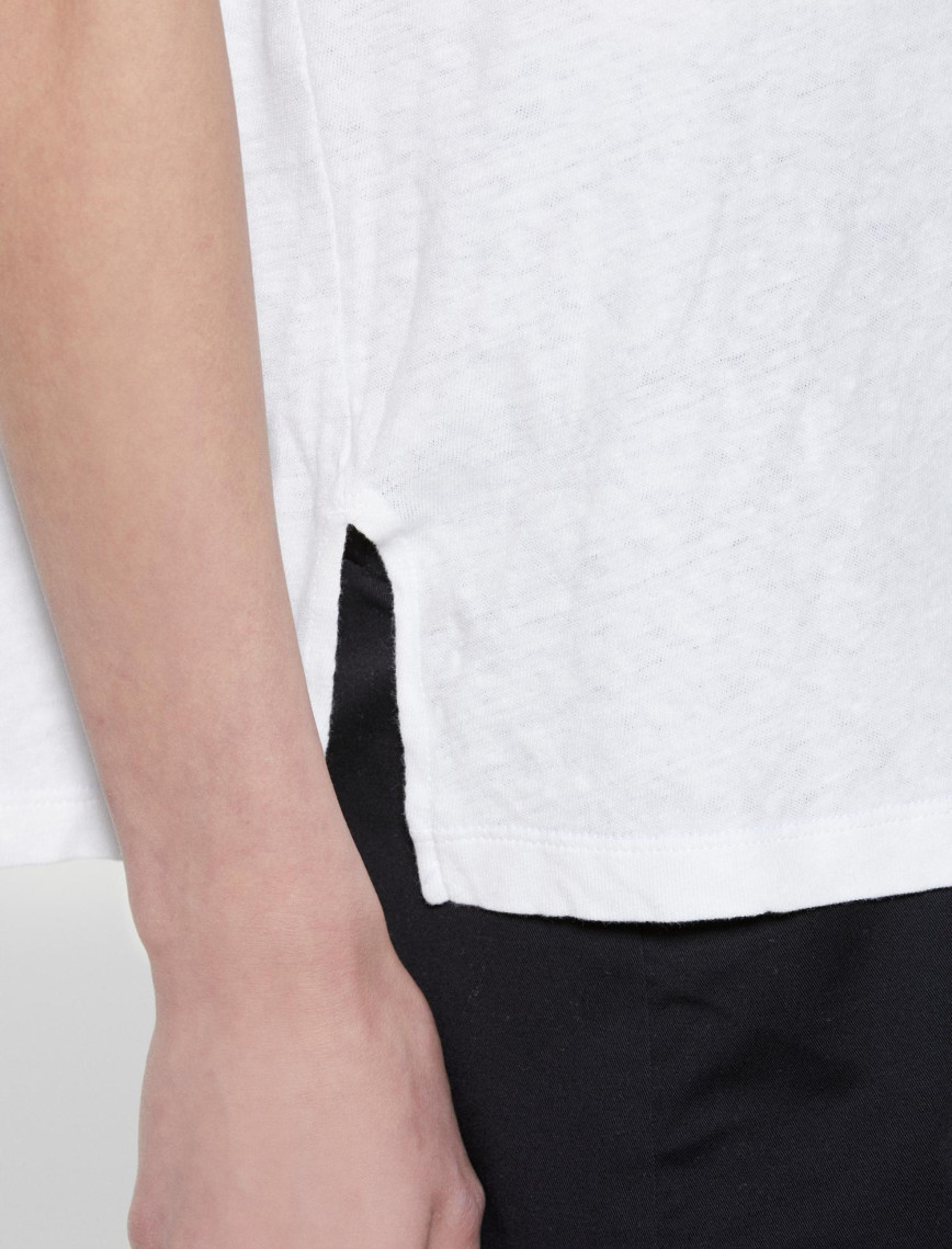 Kadın Kırık Beyaz Keten Karışımlı Bisiklet Yaka T-Shirt