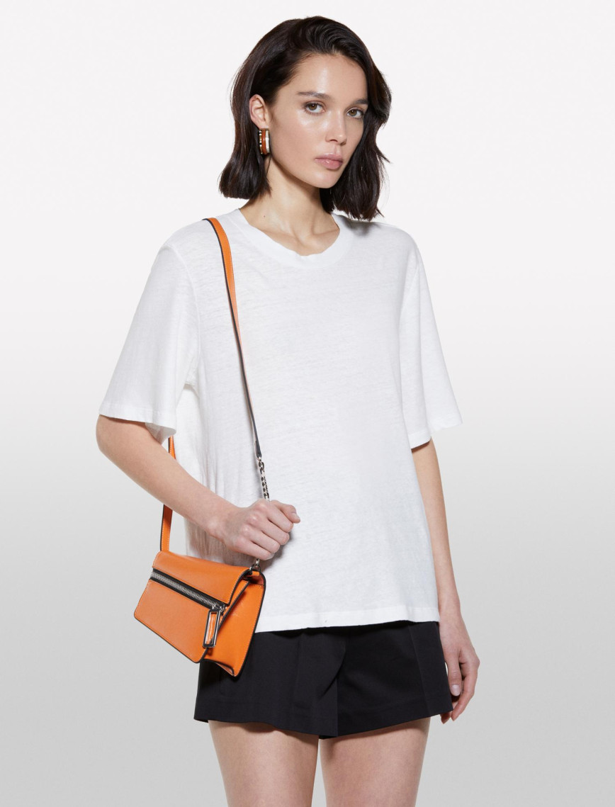 Kadın Kırık Beyaz Keten Karışımlı Bisiklet Yaka T-Shirt