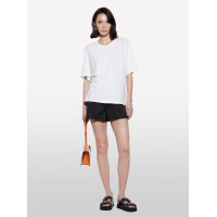 Kadın Kırık Beyaz Keten Karışımlı Bisiklet Yaka T-Shirt