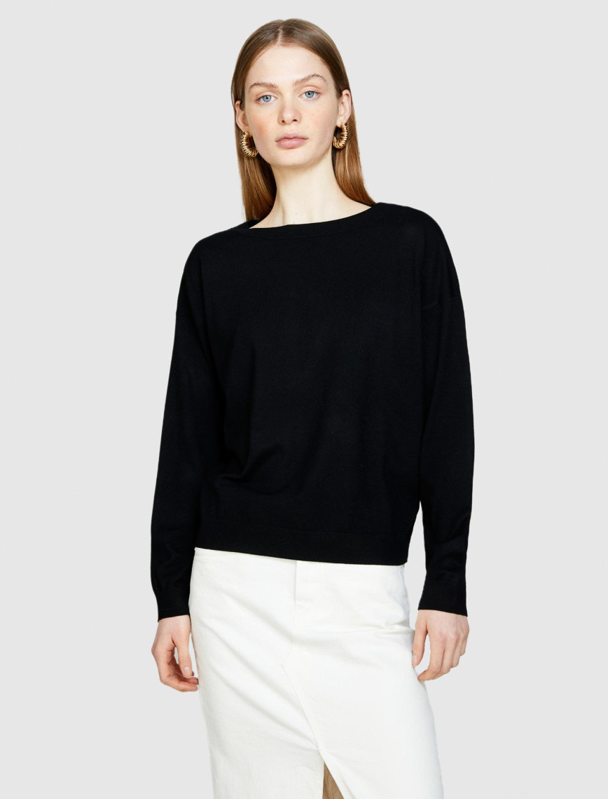 Kadın Siyah Viskoz Karışımlı Kayık Yaka Kazak Kadın Siyah Viskoz Karışımlı Kayık Yaka Kazak