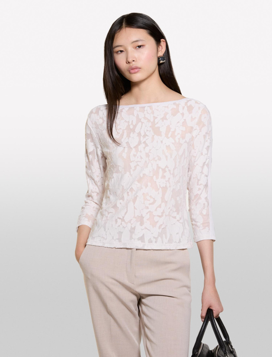 Kadın Bej Kayık Yaka Truvakar Kol T-Shirt