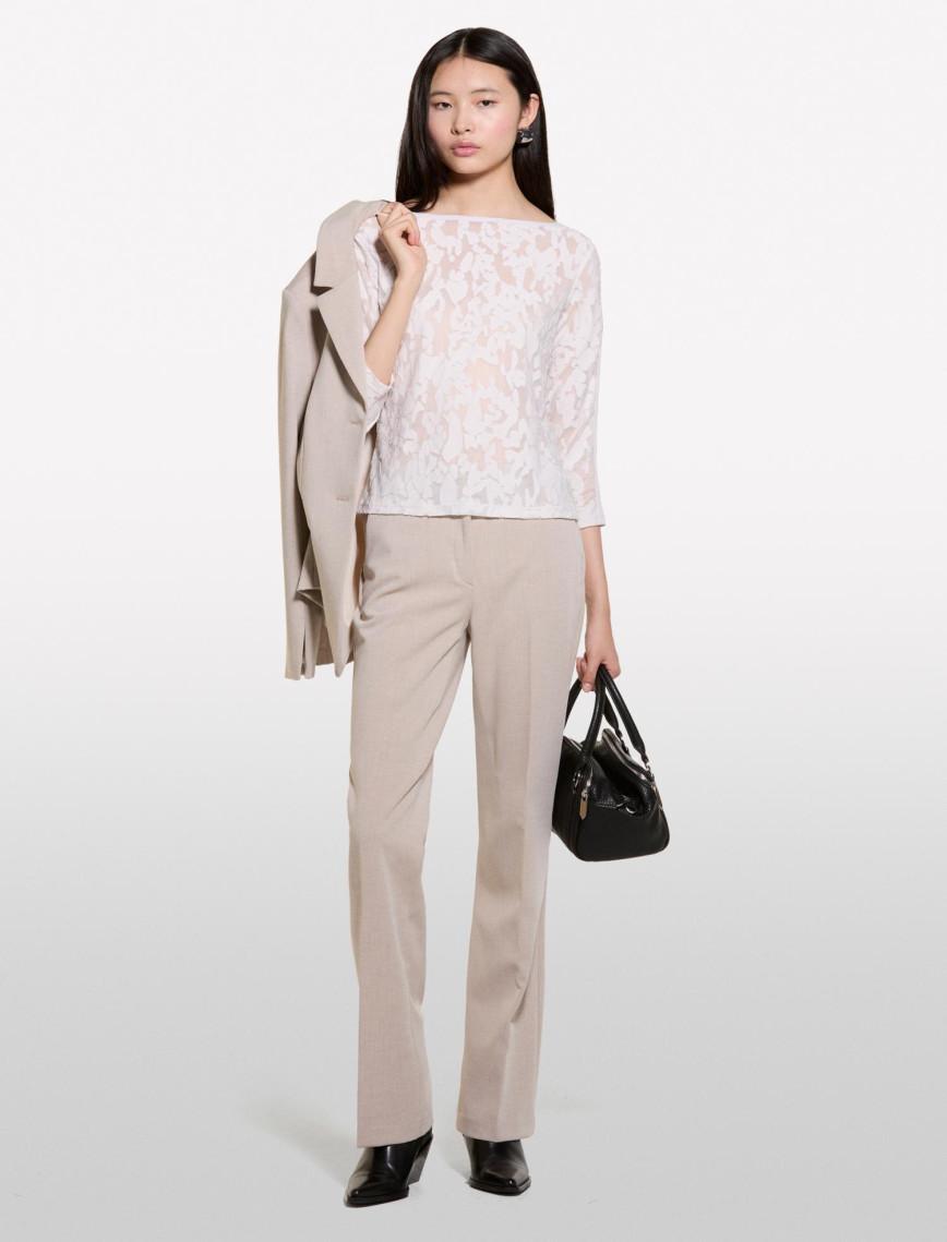 Kadın Bej Kayık Yaka Truvakar Kol T-Shirt