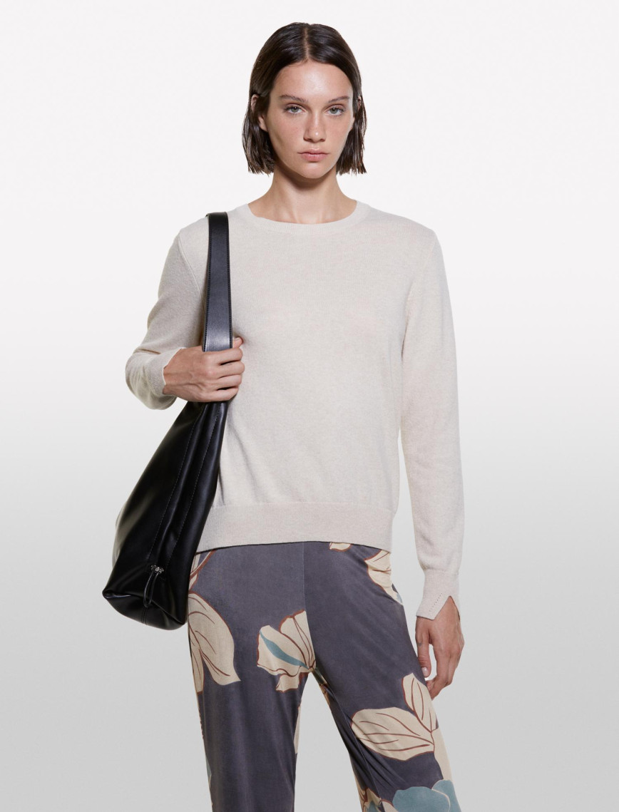 Kadın Krem Kaşmir Karışımlı Regular Fit Kazak Kadın Krem Kaşmir Karışımlı Regular Fit Kazak