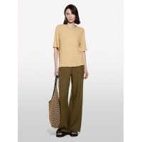 Kadın Kese Kağıdı Keten Karışımlı Bisiklet Yaka T-Shirt