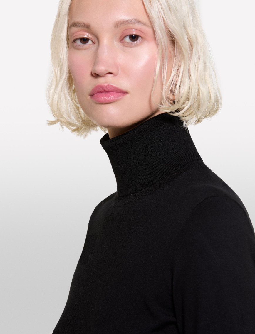 Kadın Siyah Viskoz Karışımlı Balıkçı Yaka Düz Kazak Kadın Siyah Viskoz Karışımlı Balıkçı Yaka Düz Kazak