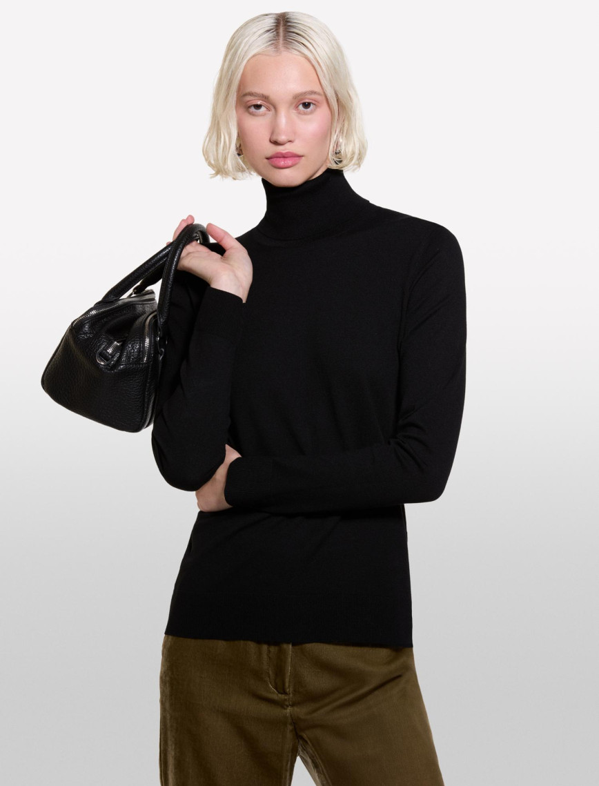 Kadın Siyah Viskoz Karışımlı Balıkçı Yaka Düz Kazak Kadın Siyah Viskoz Karışımlı Balıkçı Yaka Düz Kazak