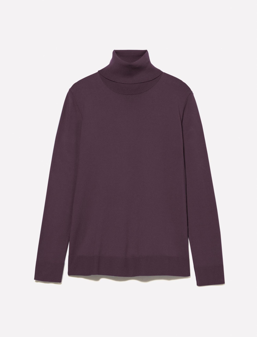 Kadın Mor Viskoz Karışımlı Balıkçı Yaka Düz Kazak Kadın Mor Viskoz Karışımlı Balıkçı Yaka Düz Kazak