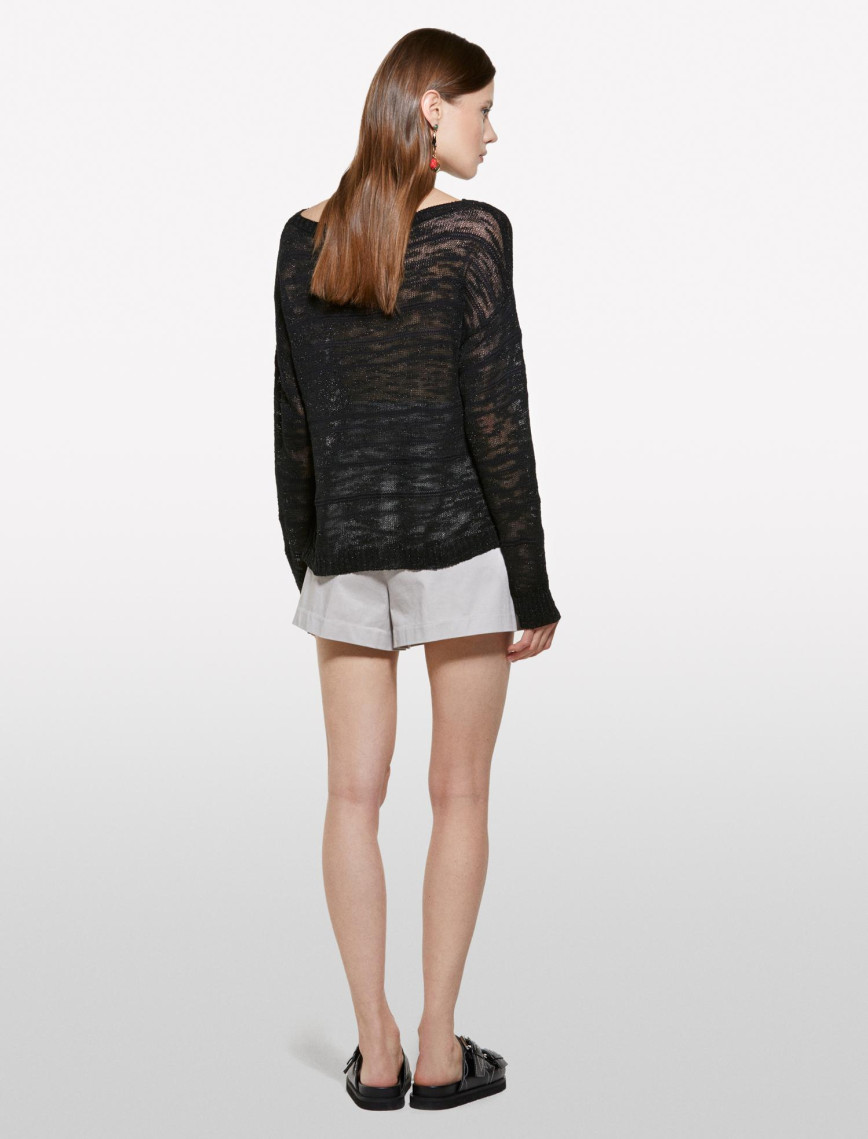 Kadın Siyah Pamuk Karışımlı Kayık Yaka Regular Fit Kazak