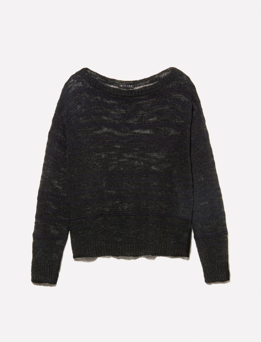 Kadın Siyah Pamuk Karışımlı Kayık Yaka Regular Fit Kazak