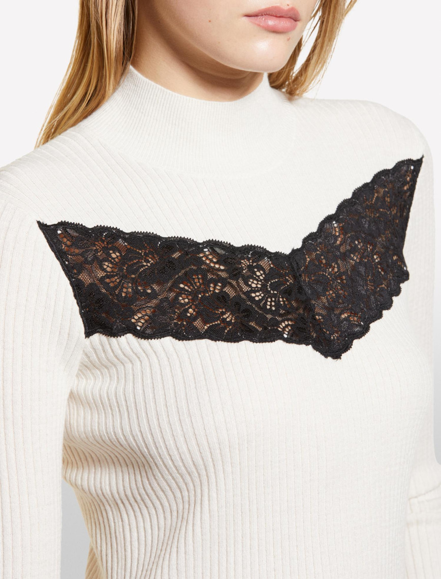 Kadın Bej Yün Karışımlı Önü Dantel Detaylı Dar Kesim Kazak Kadın Bej Yün Karışımlı Önü Dantel Detaylı Dar Kesim Kazak