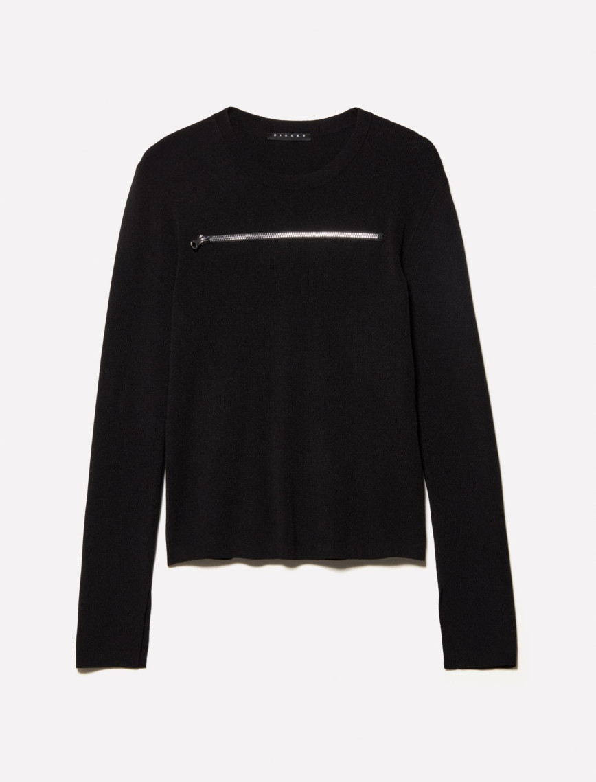 Kadın Siyah Viskoz Karışımlı Önü Detaylı Bisiklet Yaka Slim Fit Kazak Kadın Siyah Viskoz Karışımlı Önü Detaylı Bisiklet Yaka Slim Fit Kazak