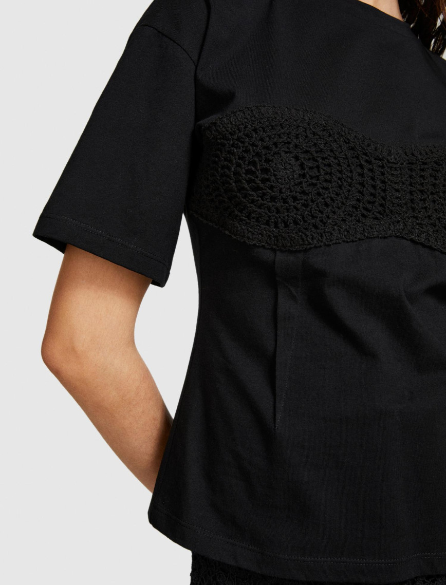 Kadın Siyah %100 Pamuk Göğsü Dantel Detaylı Korse T-Shirt Kadın Siyah %100 Pamuk Göğsü Dantel Detaylı Korse T-Shirt