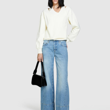 Kadın Krem %100 Pamuk Omuz Detaylı Kısa Kazak Kadın Krem %100 Pamuk Omuz Detaylı Kısa Kazak