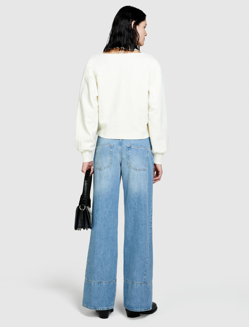 Kadın Krem %100 Pamuk Omuz Detaylı Kısa Kazak Kadın Krem %100 Pamuk Omuz Detaylı Kısa Kazak