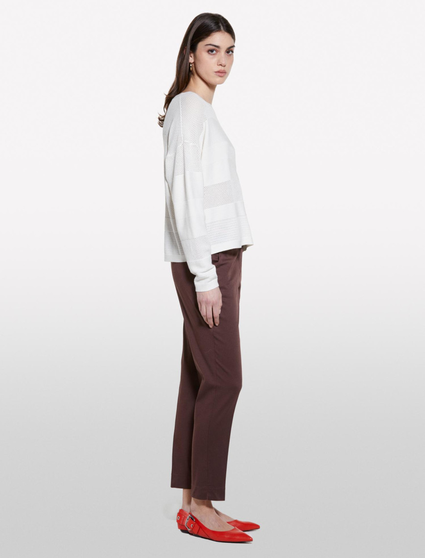 Kadın Bej Viskoz Karışımlı Şerit Efektli Kayık Yaka Kazak