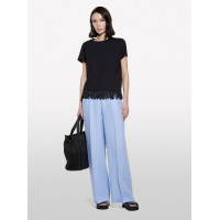 Kadın Siyah Pamuklu Ucu Püsküllü Bisiklet Yaka Regular Fit T-Shirt