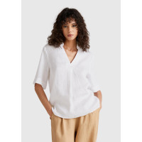 Kadın Beyaz %100 Keten Relax Fit V Gömlek Yakalı Kısa Kollu Bluz Kadın Beyaz %100 Keten Relax Fit V Gömlek Yakalı Kısa Kollu Bluz