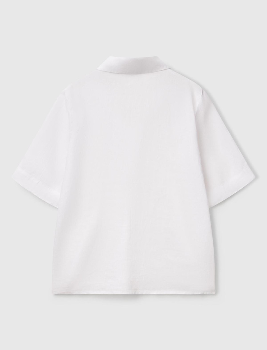 Kadın Beyaz %100 Keten Relax Fit V Gömlek Yakalı Kısa Kollu Bluz Kadın Beyaz %100 Keten Relax Fit V Gömlek Yakalı Kısa Kollu Bluz