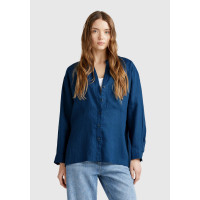Kadın Denim %100 Keten Sol Önü Cepli Oversize Mandarin Yaka Gömlek Kadın Denim %100 Keten Sol Önü Cepli Oversize Mandarin Yaka Gömlek