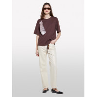 Kadın Koyu kahverengi %100 Pamuk Baskılı Bisiklet Yaka Regular Fit T-Shirt