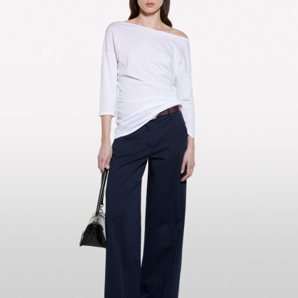 Kadın Beyaz Modal Karışımlı Kayık Yaka Regular Fit T-Shirt Kadın Beyaz Modal Karışımlı Kayık Yaka Regular Fit T-Shirt