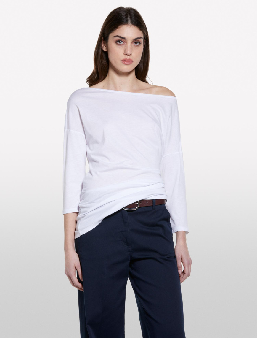 Kadın Beyaz Modal Karışımlı Kayık Yaka Regular Fit T-Shirt