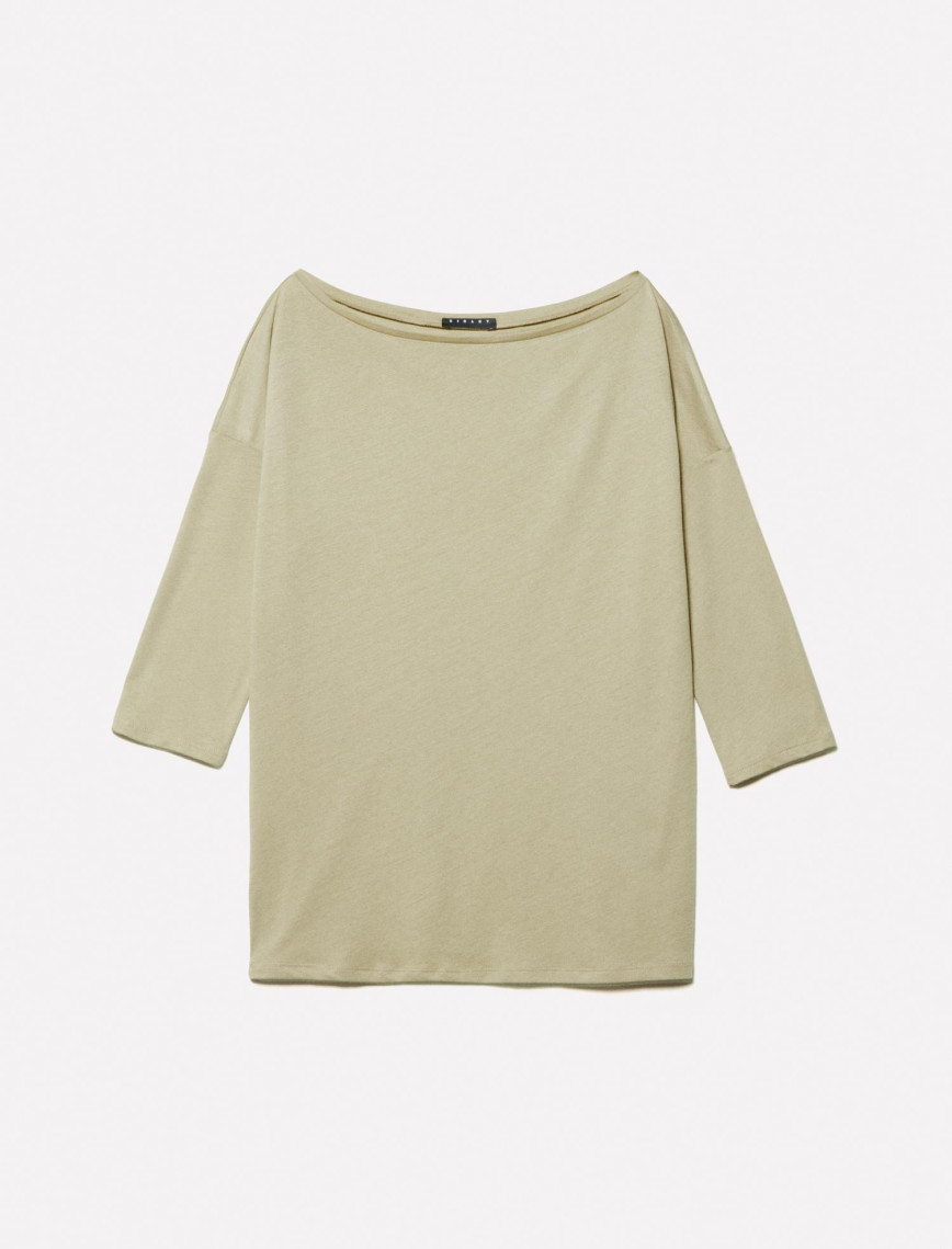 Kadın Kum Rengi Modal Karışımlı Kayık Yaka Regular Fit T-Shirt