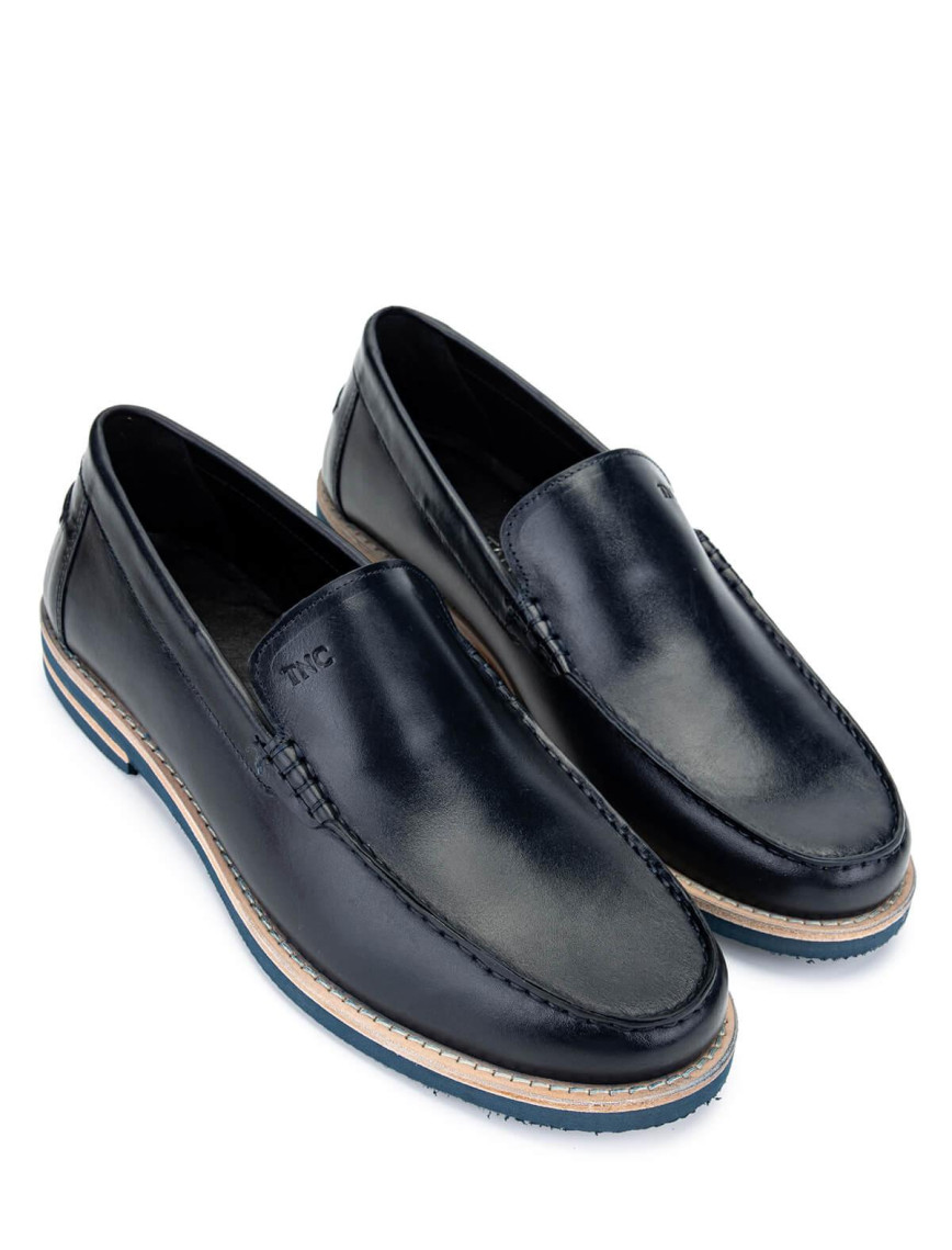 Tamer Tanca Erkek Hakiki Deri Lacivert Loafer Ayakkabı