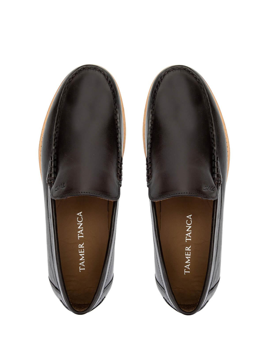 Tamer Tanca Erkek Hakiki Deri Kahverengi Loafer Ayakkabı