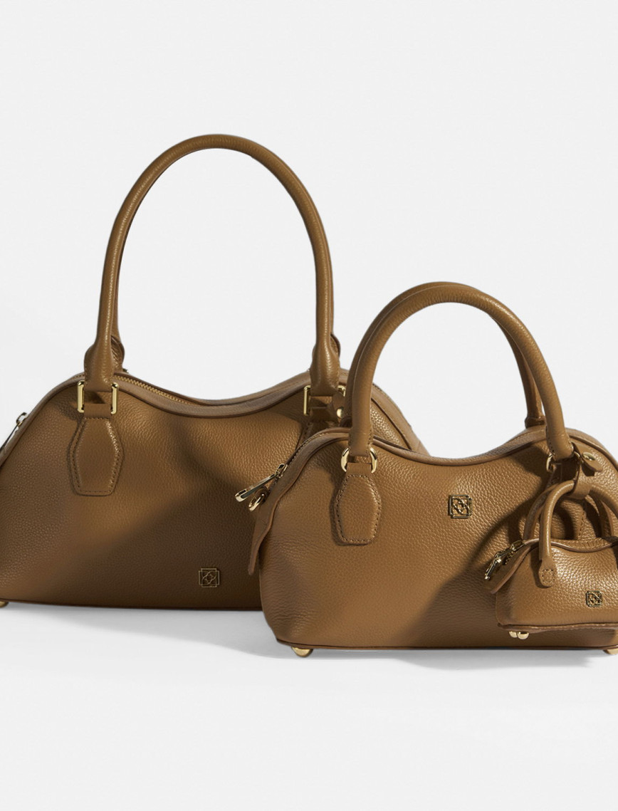 Kadın Taba Deri Çanta Aksesuarlı Büyük Omuz Çantası