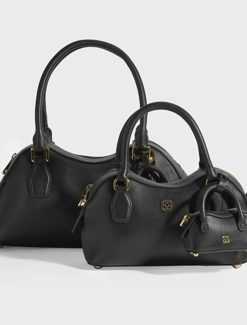 Kadın Siyah Deri Çanta Aksesuarlı Büyük Omuz Çantası