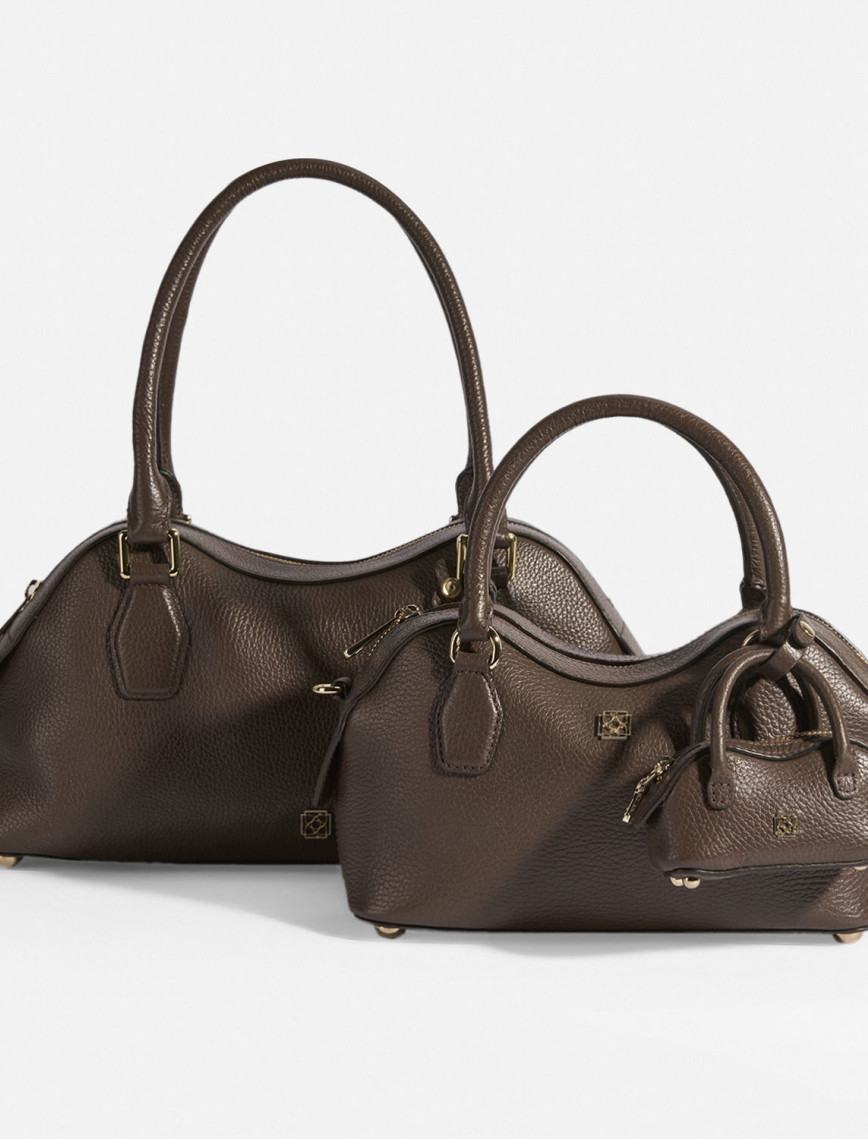 Kadın Kahve Deri Çanta Aksesuarlı Büyük Omuz Çantası