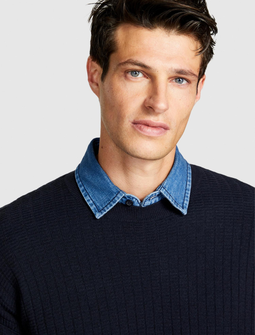 Erkek Lacivert Yün Karışımlı Bisiklet Yaka Kazak Erkek Lacivert Yün Karışımlı Bisiklet Yaka Kazak