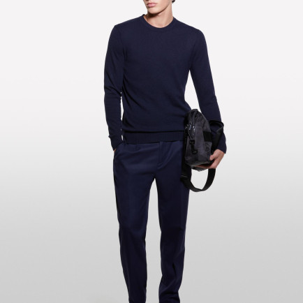 Erkek Lacivert Kaşmir Karışımlı Bisiklet Yaka Kazak