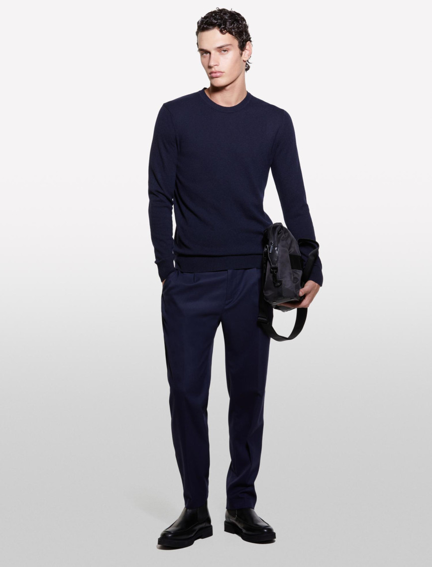 Erkek Bej Melanj Kaşmir Karışımlı Bisiklet Yaka Kazak