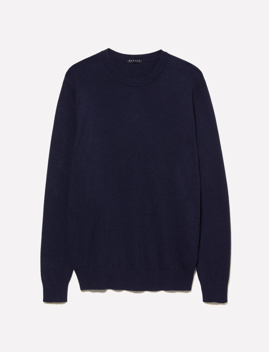 Erkek Lacivert Kaşmir Karışımlı Bisiklet Yaka Kazak