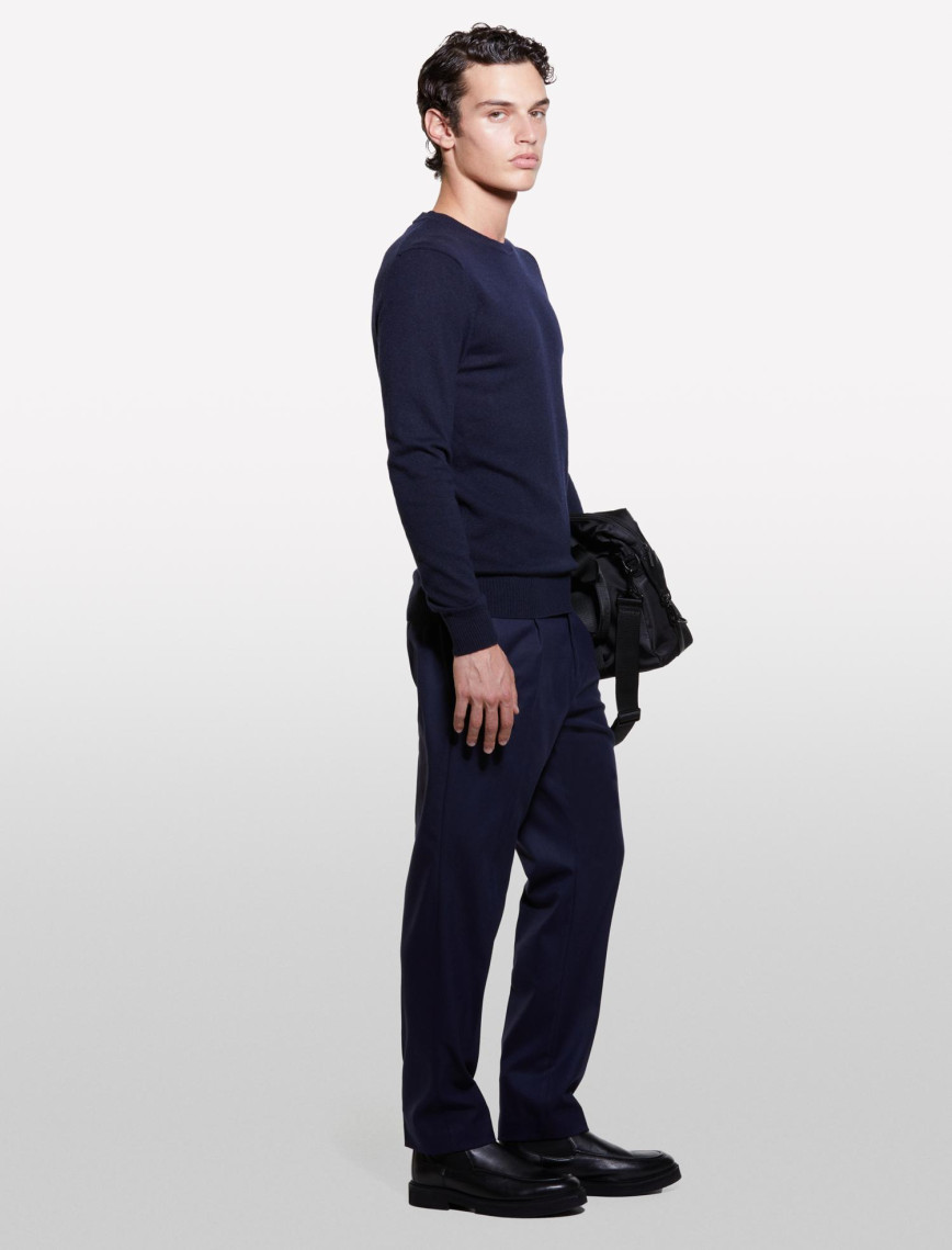 Erkek Lacivert Kaşmir Karışımlı Bisiklet Yaka Kazak