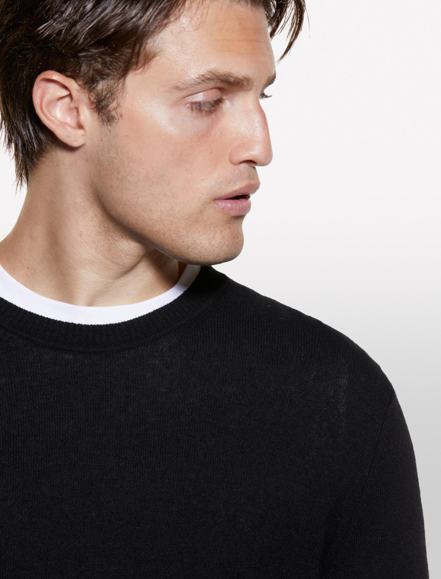 Erkek Siyah Kaşmir Karışımlı Bisiklet Yaka Kazak