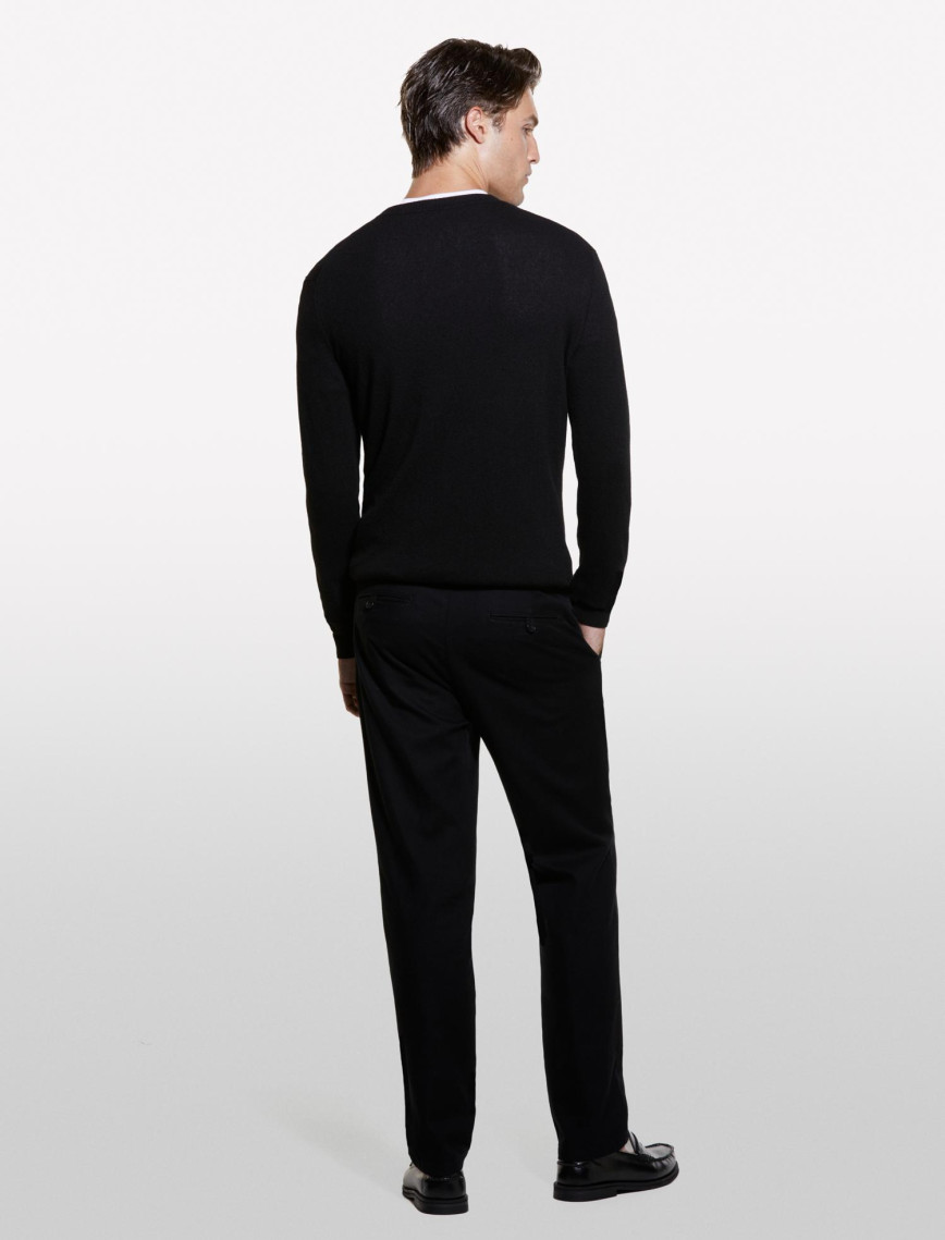 Erkek Siyah Kaşmir Karışımlı Bisiklet Yaka Kazak