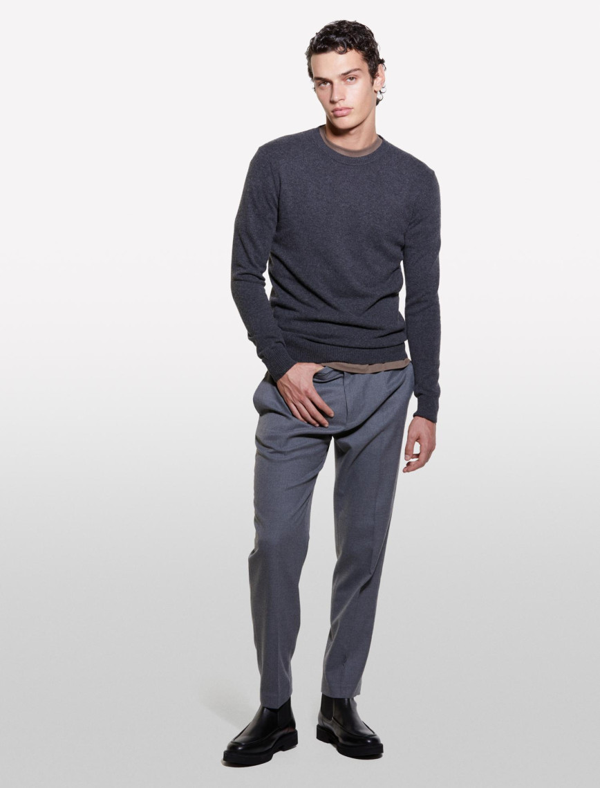 Erkek Antrasit Kaşmir Karışımlı Bisiklet Yaka Kazak