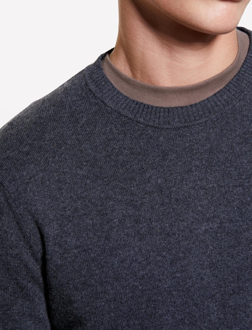 Erkek Antrasit Kaşmir Karışımlı Bisiklet Yaka Kazak